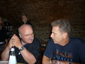 Practicing German with Swiss cyclists in Brisighella, Italy