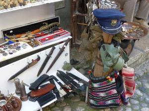 Remnants of war for sale at the Mostar bazaar.